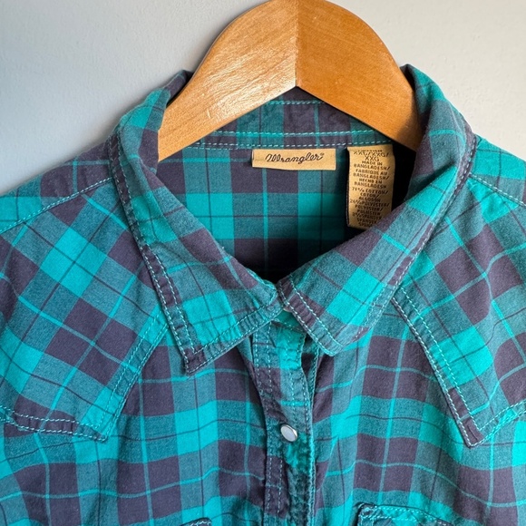 Wrangler Women's Vintage Western Plaid Pearl Snap Shirt Green XXL Rodeo Stampede - Picture 6 of 14